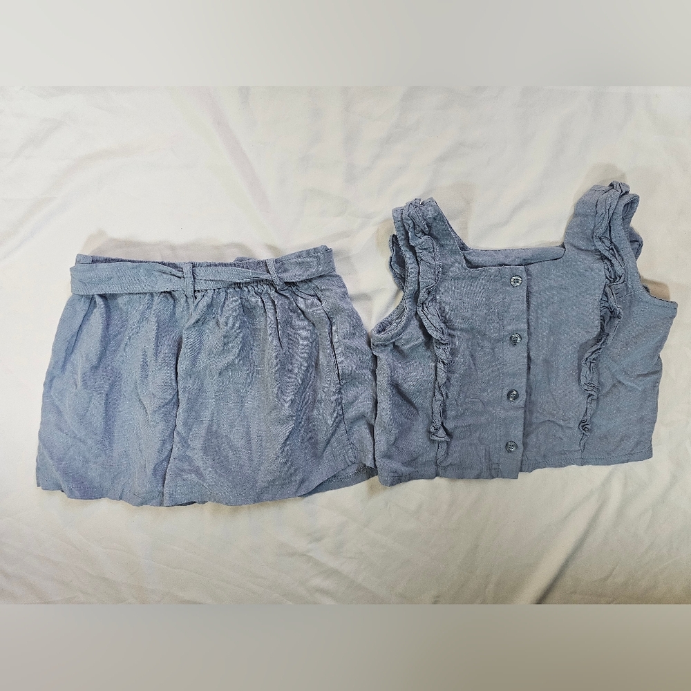 Light Blue Ruffle Crop Top & Shorts Set- Girls Size 8 - Picture 4 of 9